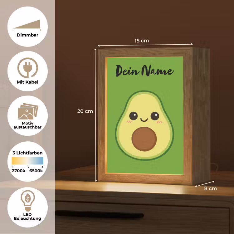 Avocado - Groen - Pit - Gezichtje Light Box met kabel (Kinderlampje) klein -USP_websiteoverzichtDE