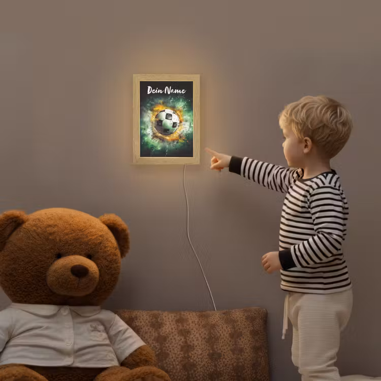 Bal - Voetbal - Groen - Oranje - Rook Light Box met kabel (Kinderlampje) klein -sfeer4a_kind