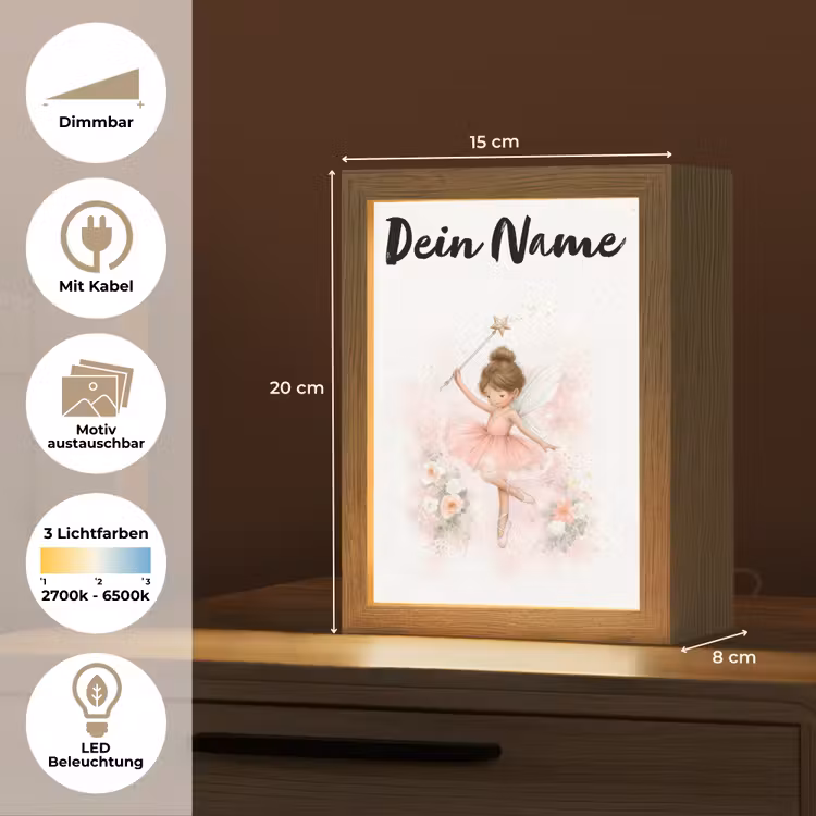 Ballerina - Fee - Bloemen - Roze Light Box met kabel (Kinderlampje) klein -USP_websiteoverzichtDE