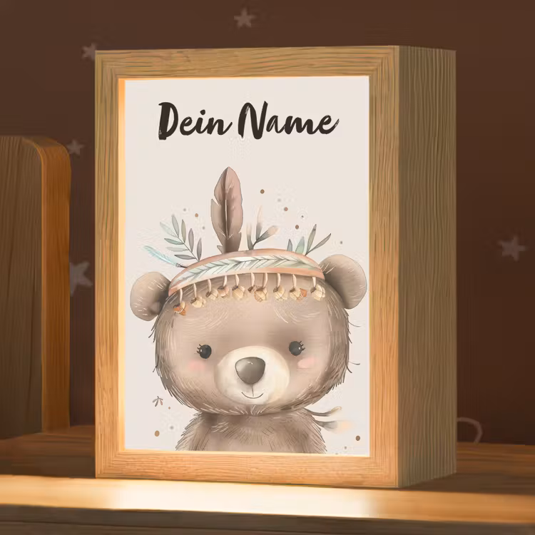 Beer - Boho - Indianentooi - Dieren Light Box met kabel (Kinderlampje) klein -zzz_3d_website