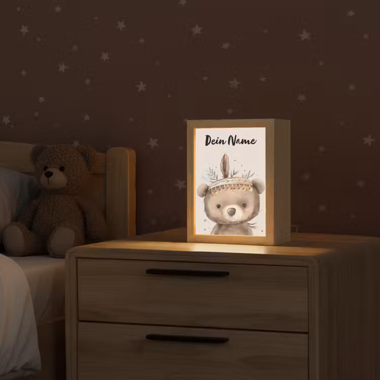 Beer - Boho - Indianentooi - Dieren Light Box met kabel (Kinderlampje) klein -sfeer1_kind