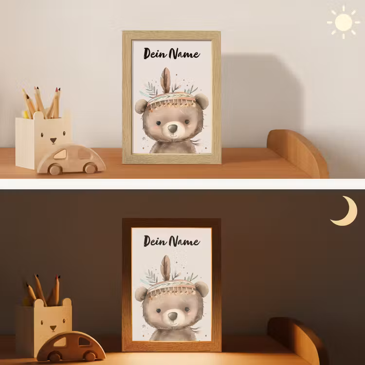 Beer - Boho - Indianentooi - Dieren Light Box met kabel (Kinderlampje) klein -sfeer3_kind
