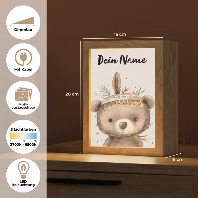 Beer - Boho - Indianentooi - Dieren Light Box met kabel (Kinderlampje) klein -USP_websiteoverzichtDE