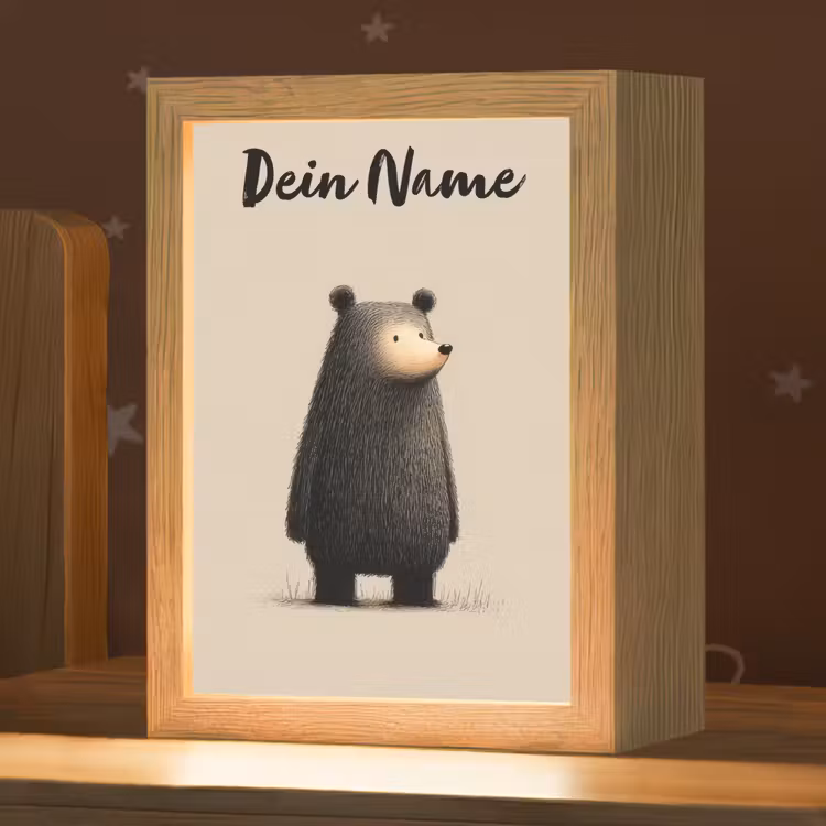 Beer - Donkerbruin - Minimalistisch Light Box met kabel (Kinderlampje) klein -zzz_3d_website