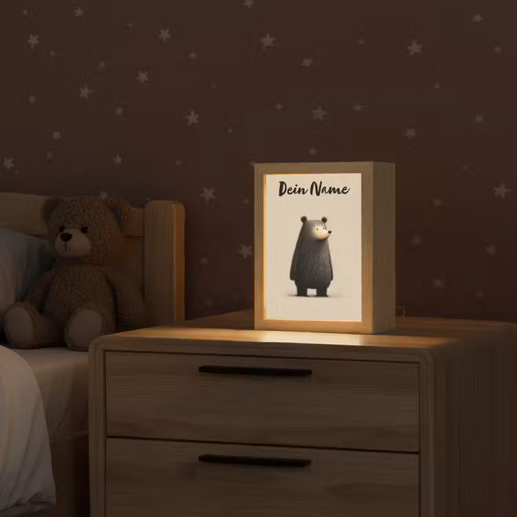 Beer - Donkerbruin - Minimalistisch Light Box met kabel (Kinderlampje) klein -sfeer1_kind