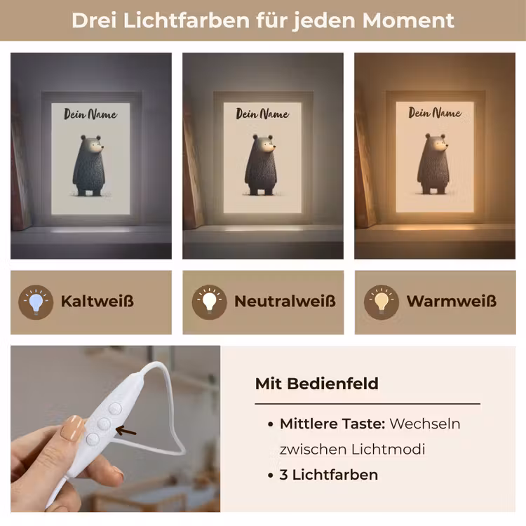 Beer - Donkerbruin - Minimalistisch Light Box met kabel (Kinderlampje) klein -USP_lichtkleurDE