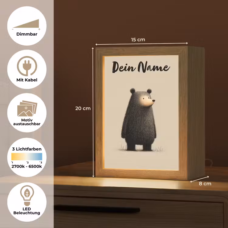 Beer - Donkerbruin - Minimalistisch Light Box met kabel (Kinderlampje) klein -USP_websiteoverzichtDE