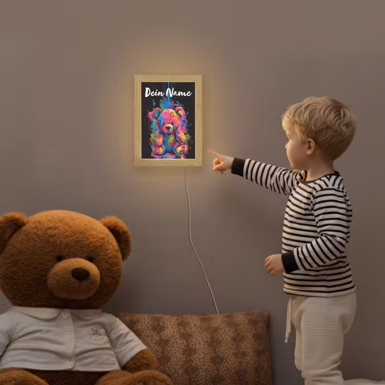 Beer - Verf - Kleurrijk - Knuffeldier Light Box met kabel (Kinderlampje) klein -sfeer4a_kind
