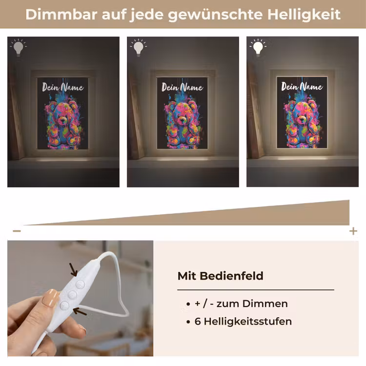 Beer - Verf - Kleurrijk - Knuffeldier Light Box met kabel (Kinderlampje) klein -USP_dimbaarDE