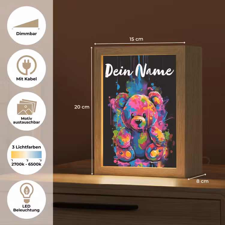 Beer - Verf - Kleurrijk - Knuffeldier Light Box met kabel (Kinderlampje) klein -USP_websiteoverzichtDE