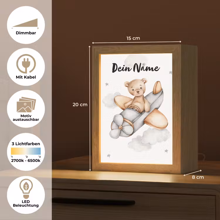 Beer - Vliegtuig - Sterren - Kinderen Light Box met kabel (Kinderlampje) klein -USP_websiteoverzichtDE