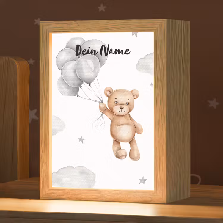 Beer - Ballonen - Sterren - Kinderen Light Box met kabel (Kinderlampje) klein -zzz_3d_website
