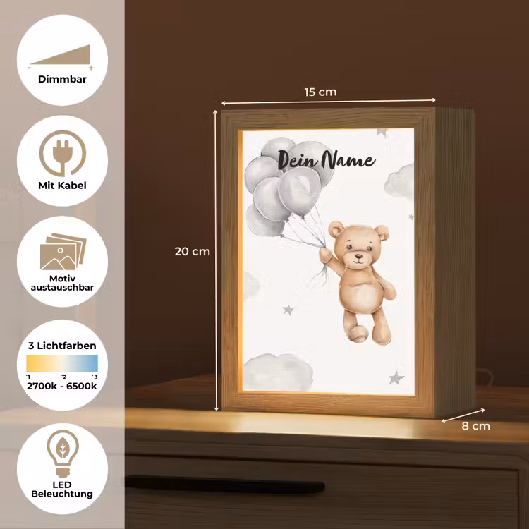 Beer - Ballonen - Sterren - Kinderen Light Box met kabel (Kinderlampje) klein -USP_websiteoverzichtDE