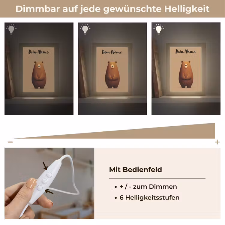 Beer - Minimalistisch - Bruin Light Box met kabel (Kinderlampje) klein -USP_dimbaarDE