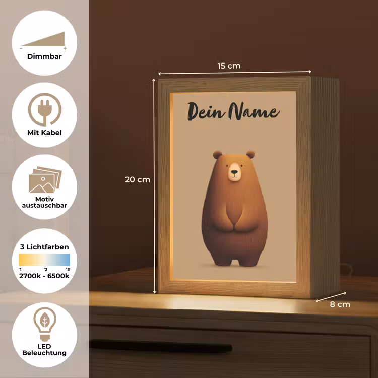 Beer - Minimalistisch - Bruin Light Box met kabel (Kinderlampje) klein -USP_websiteoverzichtDE