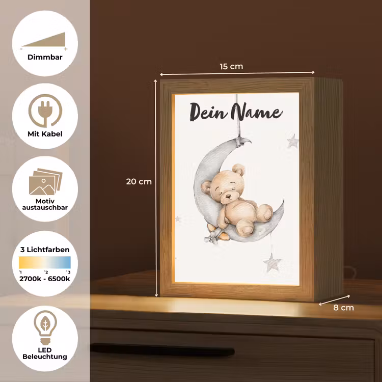 Beer - Maan - Sterren - Kinderen Light Box met kabel (Kinderlampje) klein -USP_websiteoverzichtDE