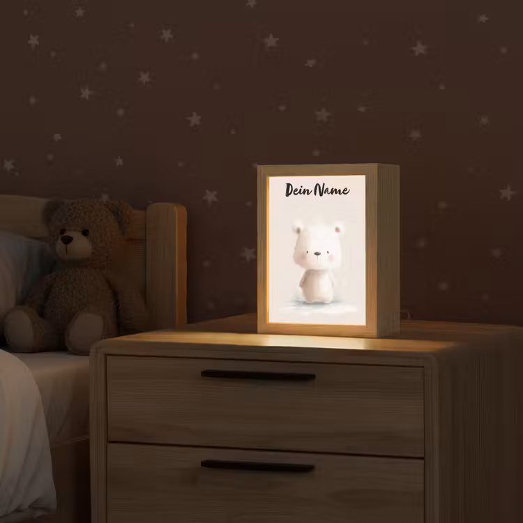 Beertje - Sneeuwvlokje - Wit - Pluizig Light Box met kabel (Kinderlampje) klein -sfeer1_kind