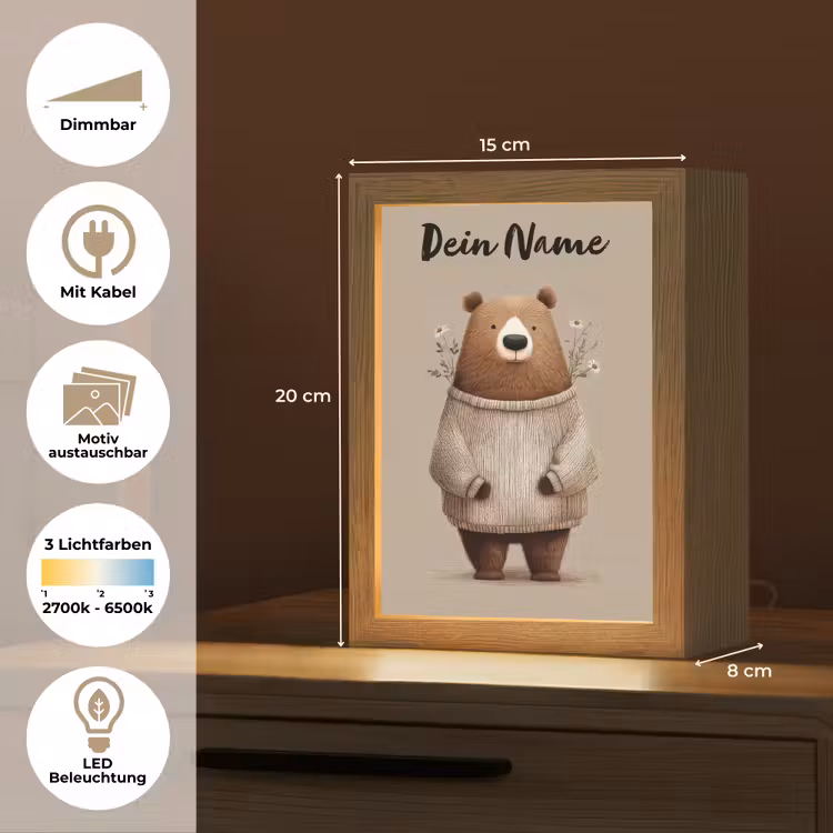 Beer - Witte bloemen - Knus Light Box met kabel (Kinderlampje) klein -USP_websiteoverzichtDE