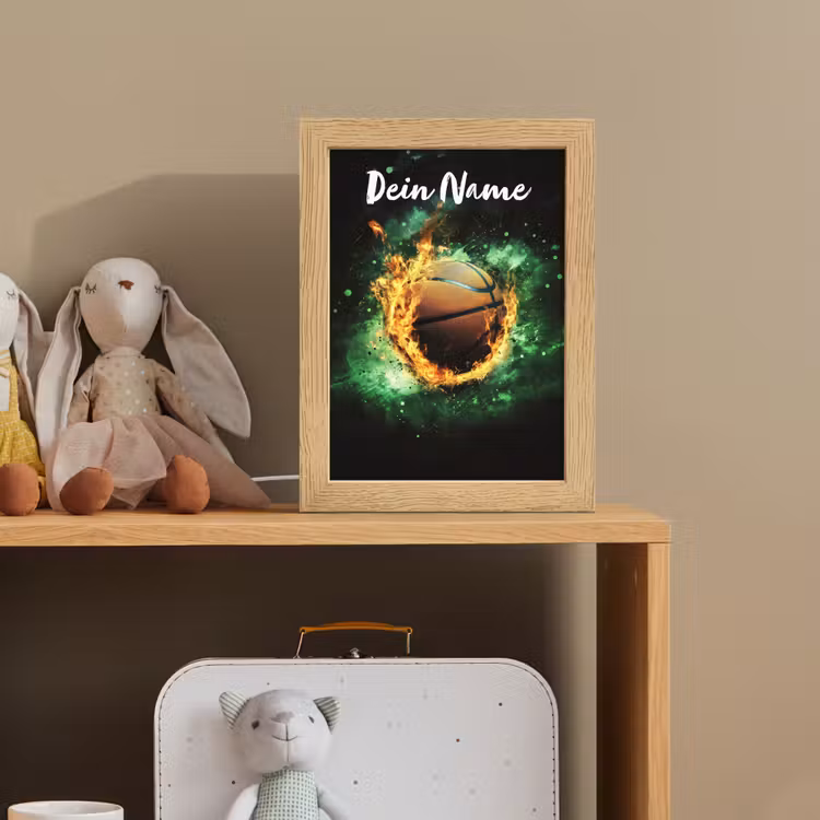 Basketbal - Vuur - Vlammen - Groen Light Box met kabel (Kinderlampje) klein -sfeer2_kind