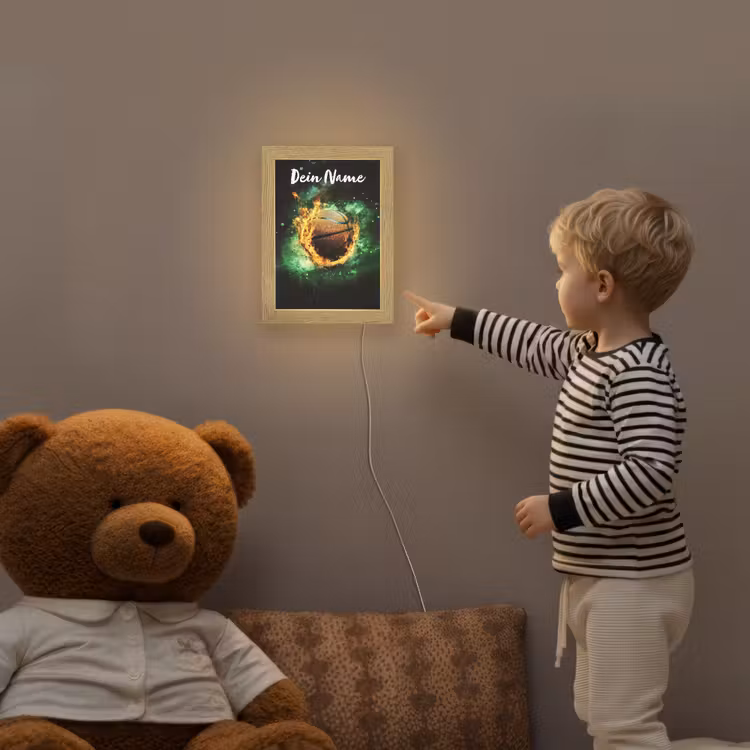 Basketbal - Vuur - Vlammen - Groen Light Box met kabel (Kinderlampje) klein -sfeer4a_kind
