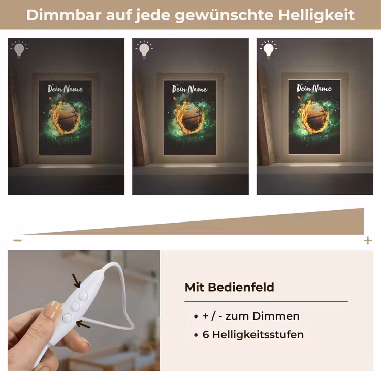 Basketbal - Vuur - Vlammen - Groen Light Box met kabel (Kinderlampje) klein -USP_dimbaarDE
