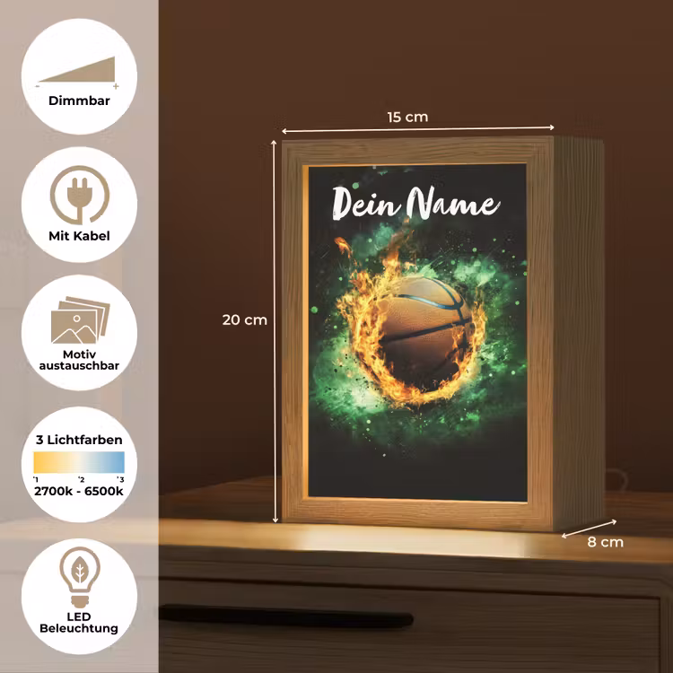 Basketbal - Vuur - Vlammen - Groen Light Box met kabel (Kinderlampje) klein -USP_websiteoverzichtDE