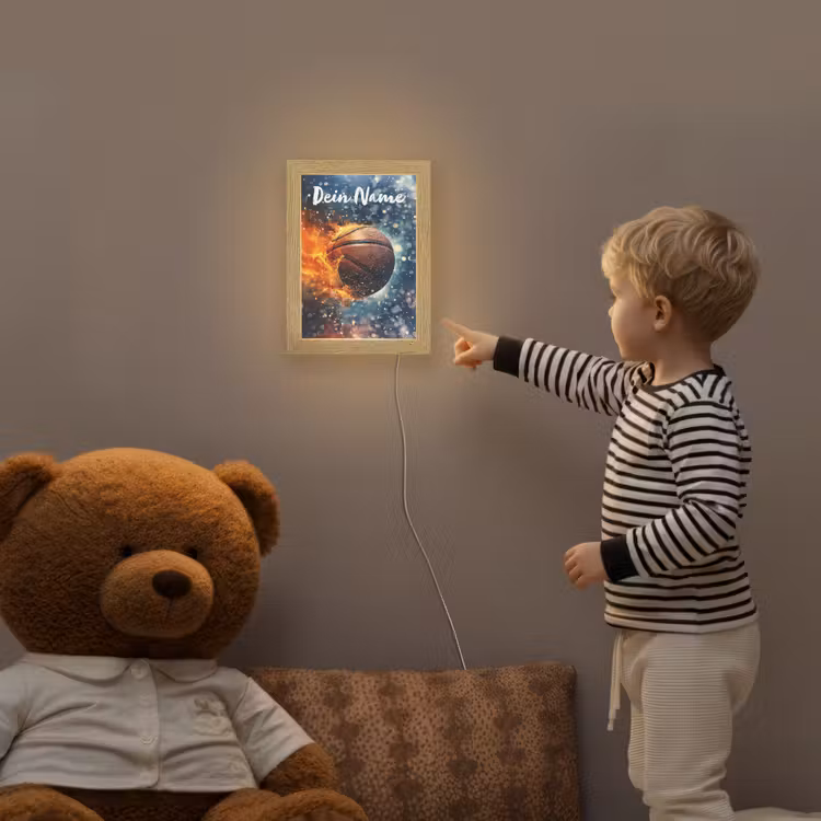 Basketbal - Vuur - Sport - Blauw - Oranje Light Box met kabel (Kinderlampje) klein -sfeer4a_kind