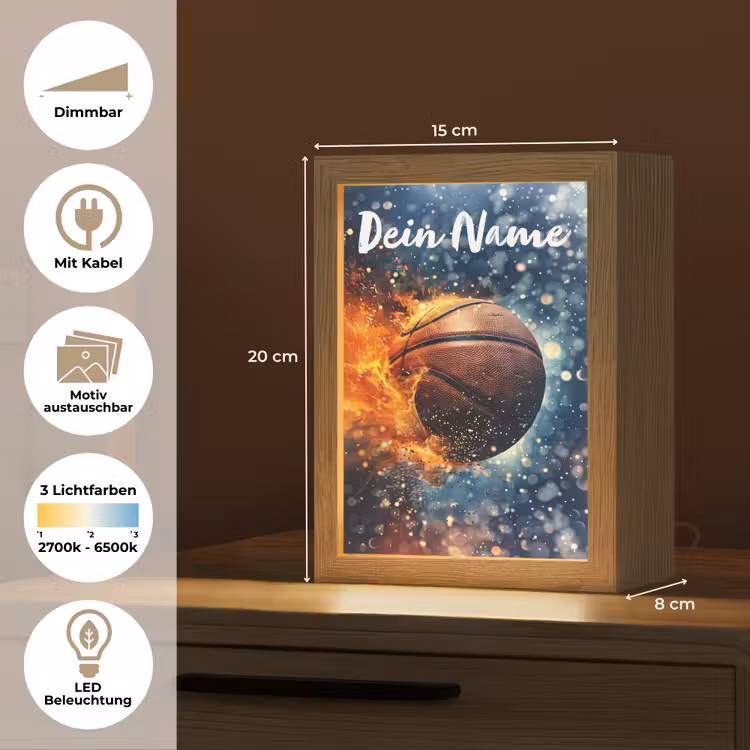Basketbal - Vuur - Sport - Blauw - Oranje Light Box met kabel (Kinderlampje) klein -USP_websiteoverzichtDE