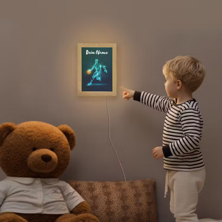 Basketbalspeler - Digitaal - Groen - Blauw Light Box met kabel (Kinderlampje) klein -sfeer4a_kind