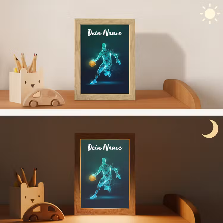Basketbalspeler - Digitaal - Groen - Blauw Light Box met kabel (Kinderlampje) klein -sfeer3_kind