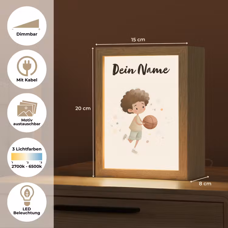 Beige - Jongen - Stippen - Basketbal Light Box met kabel (Kinderlampje) klein -USP_websiteoverzichtDE
