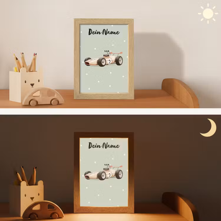 Beige - Raceauto - Stippen - Wielen Light Box met kabel (Kinderlampje) klein -sfeer3_kind