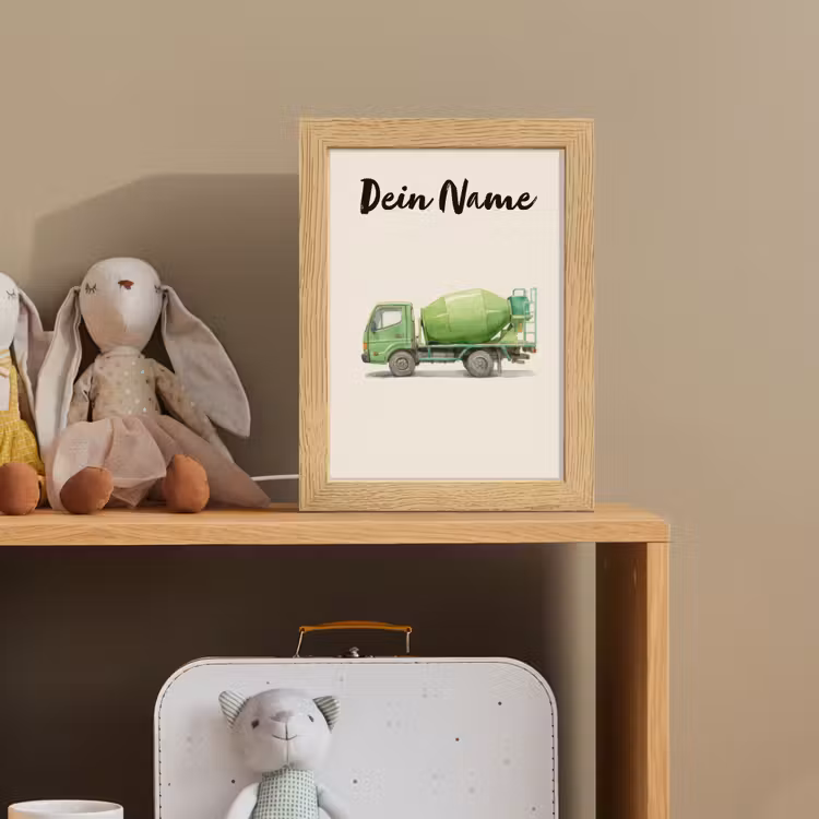 Betonmixer - Getekend - Groen Light Box met kabel (Kinderlampje) klein -sfeer2_kind