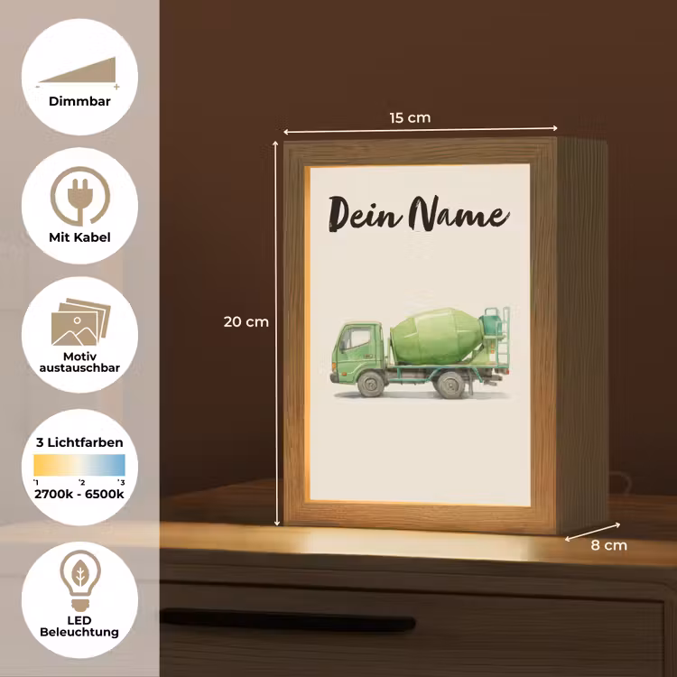 Betonmixer - Getekend - Groen Light Box met kabel (Kinderlampje) klein -USP_websiteoverzichtDE
