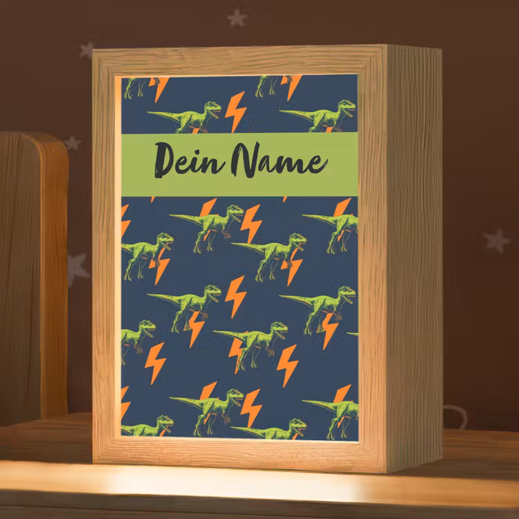 Bliksemschichten - Oranje - Dino - Patroon Light Box met kabel (Kinderlampje) klein -zzz_3d_website