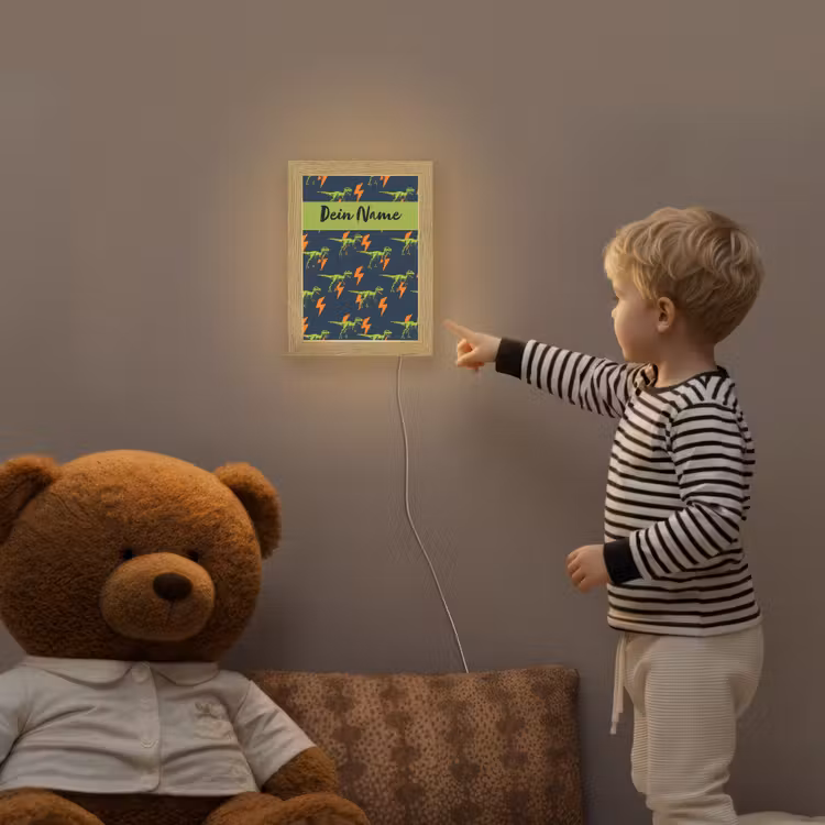Bliksemschichten - Oranje - Dino - Patroon Light Box met kabel (Kinderlampje) klein -sfeer4a_kind