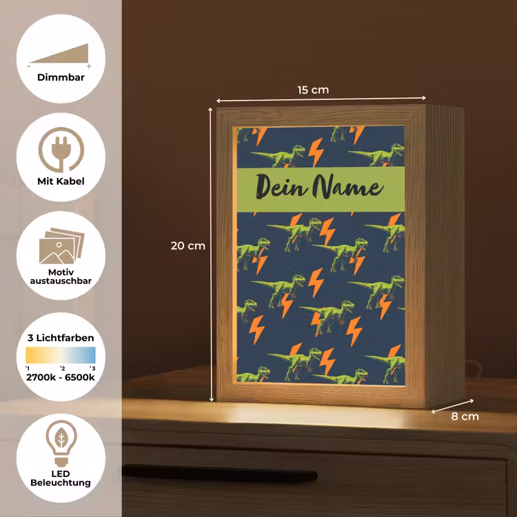 Bliksemschichten - Oranje - Dino - Patroon Light Box met kabel (Kinderlampje) klein -USP_websiteoverzichtDE