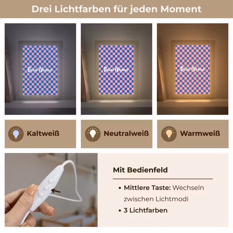 Blokjes - Blauw - Roze Light Box met kabel (Kinderlampje) klein -USP_lichtkleurDE