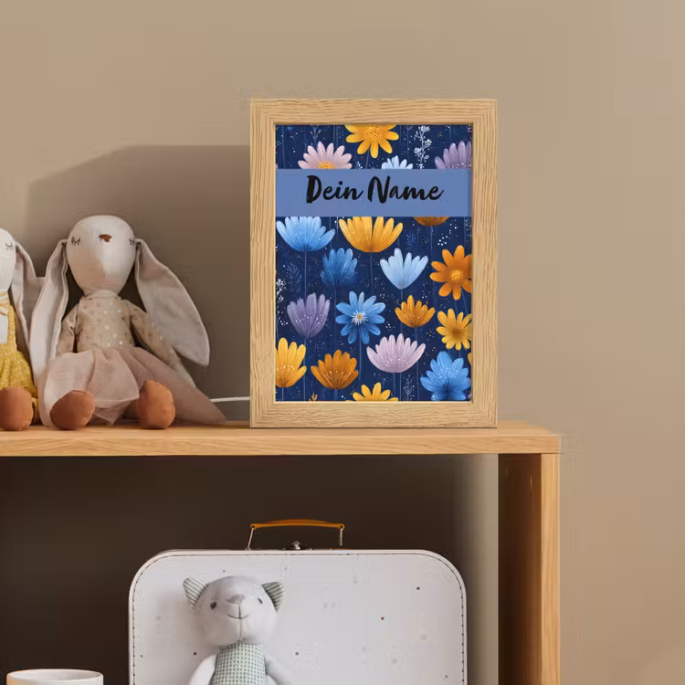Bloemen - Patroon - Blauw Light Box met kabel (Kinderlampje) klein -sfeer2_kind