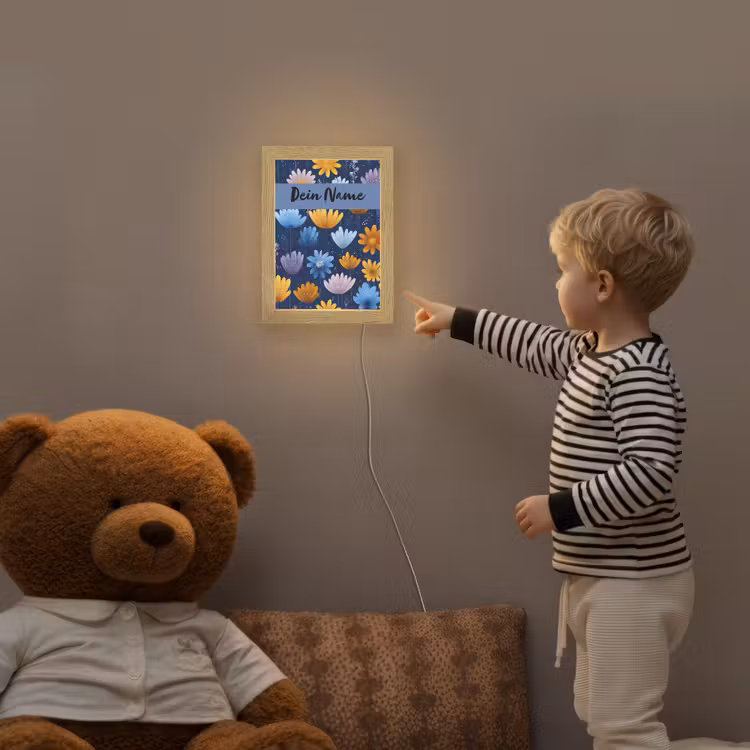 Bloemen - Patroon - Blauw Light Box met kabel (Kinderlampje) klein -sfeer4a_kind