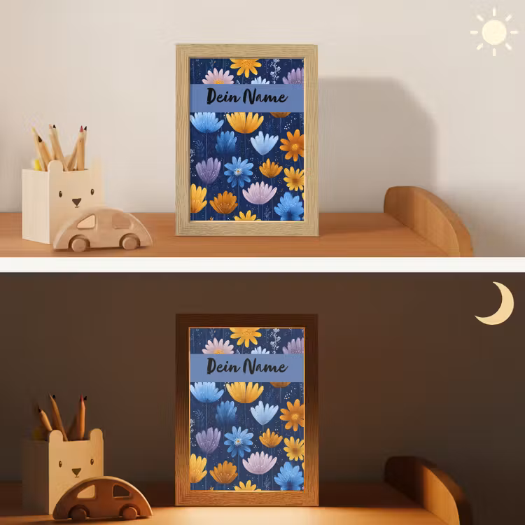 Bloemen - Patroon - Blauw Light Box met kabel (Kinderlampje) klein -sfeer3_kind