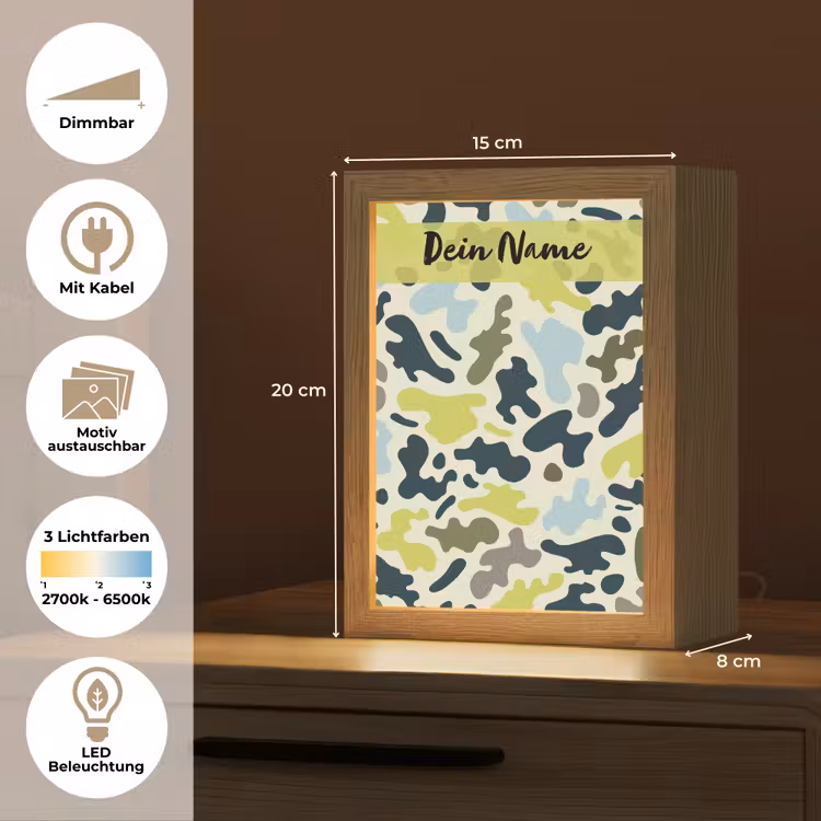 Camouflage - Groen - Blauw - Jongens - Kinderen Light Box met kabel (Kinderlampje) klein -USP_websiteoverzichtDE