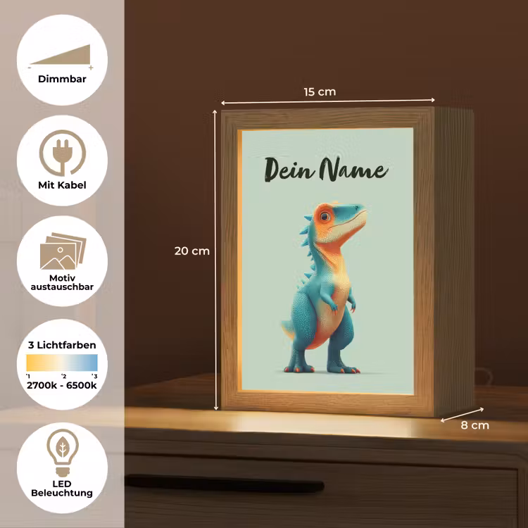 Cartoon - Dino - Oranje - Stekels Light Box met kabel (Kinderlampje) klein -USP_websiteoverzichtDE