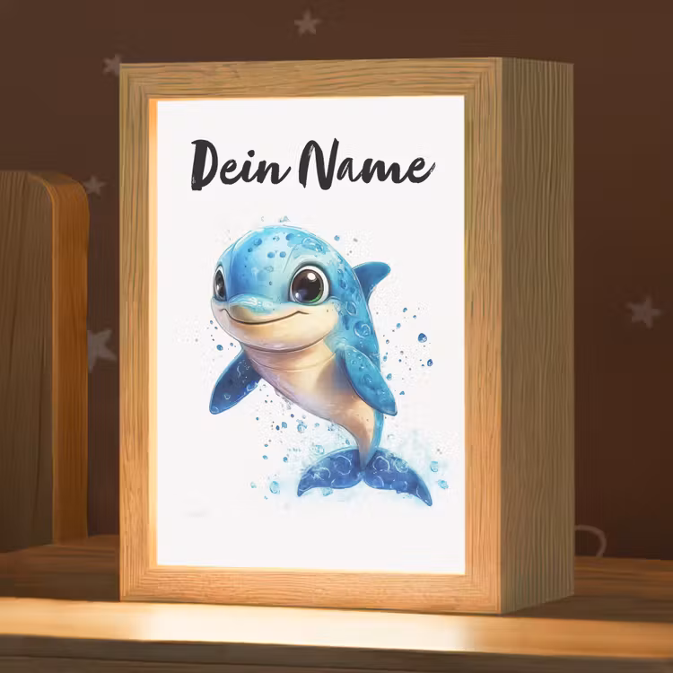Dolfijn - Blauw - Water - Druppels Light Box met kabel (Kinderlampje) klein -zzz_3d_website