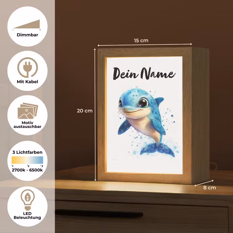 Dolfijn - Blauw - Water - Druppels Light Box met kabel (Kinderlampje) klein -USP_websiteoverzichtDE