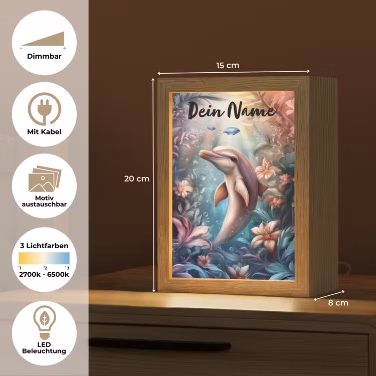 Dolfijn - Vissen - Onderwaterwereld - Bloemen Light Box met kabel (Kinderlampje) klein -USP_websiteoverzichtDE