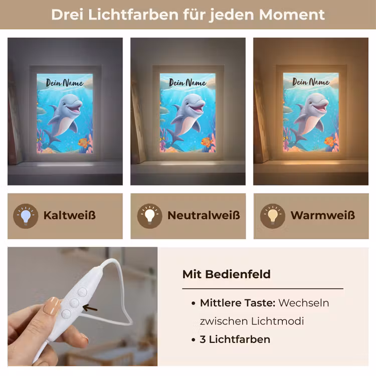 Dolfijn - Zeedieren - Onderwater - Kinderen - Meisjes Light Box met kabel (Kinderlampje) klein -USP_lichtkleurDE