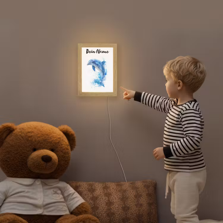 Dolfijn - Water - Blauw Light Box met kabel (Kinderlampje) klein -sfeer4a_kind