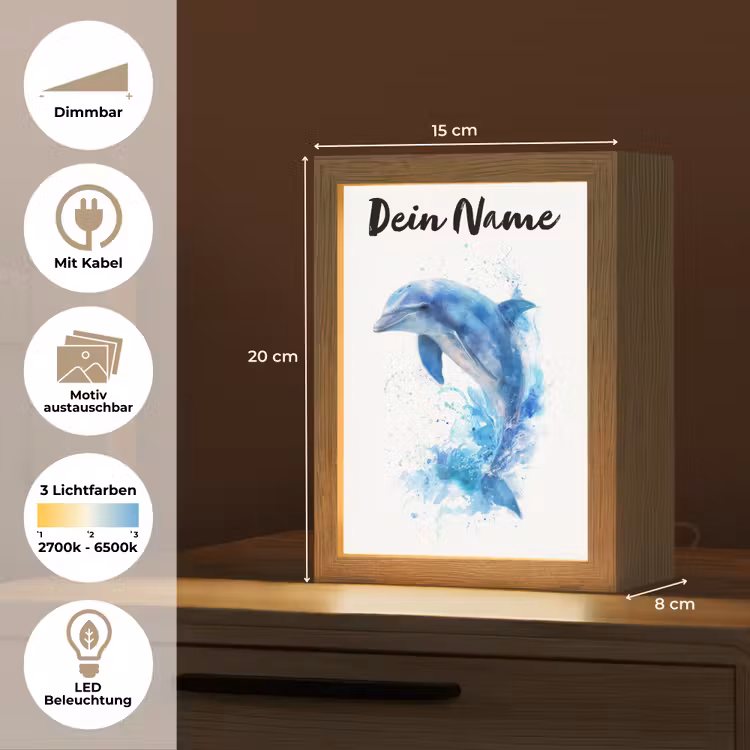 Dolfijn - Water - Blauw Light Box met kabel (Kinderlampje) klein -USP_websiteoverzichtDE