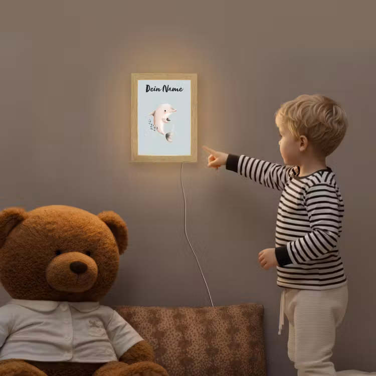 Dolfijn - Zeewier - Grijs Light Box met kabel (Kinderlampje) klein -sfeer4a_kind